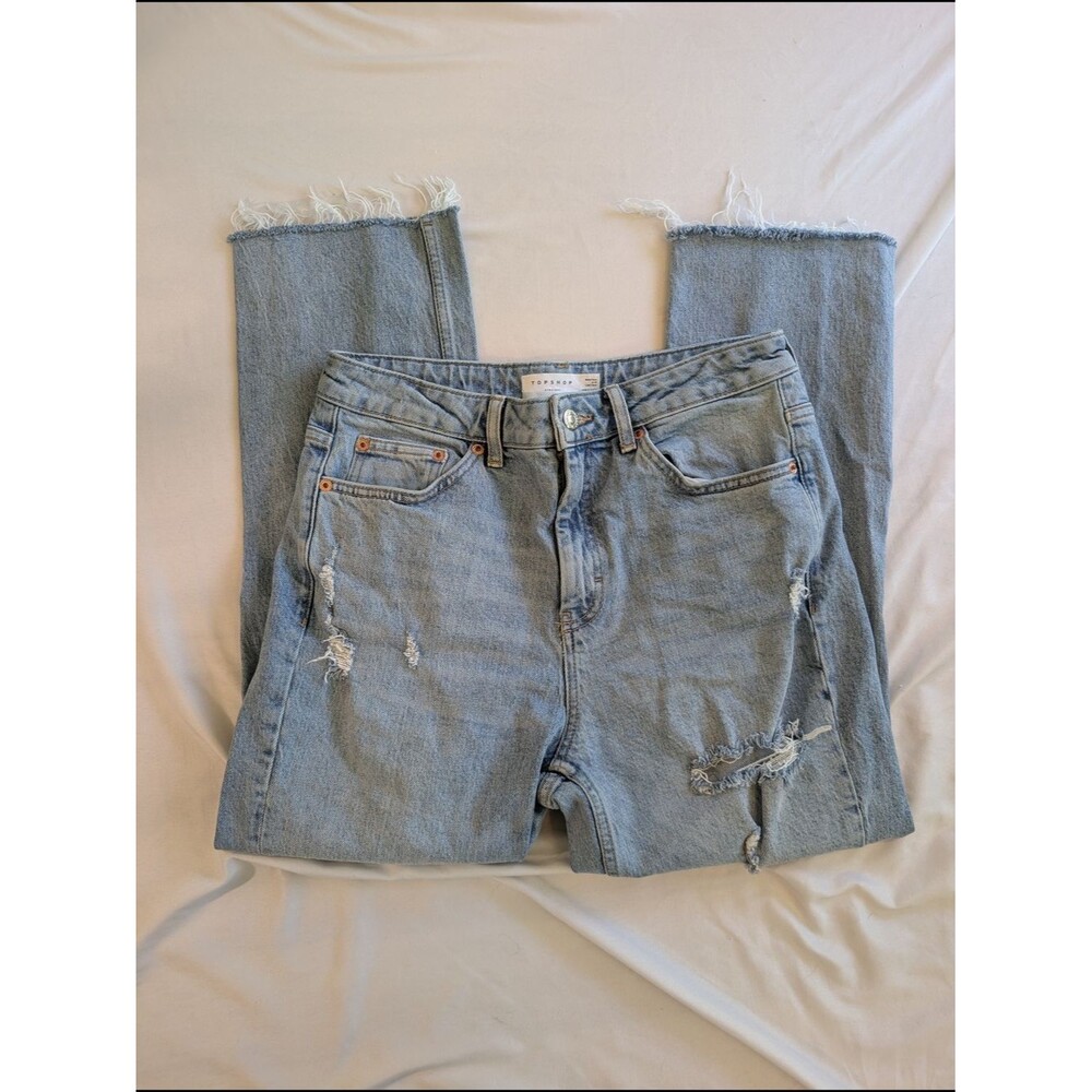 Topshop Cropped Straight Leg Distressed Jeans